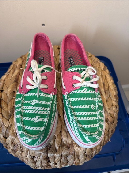 Sperry Shoes - Sperry Green & Pink Rope-Striped Canvas Boat Shoes
